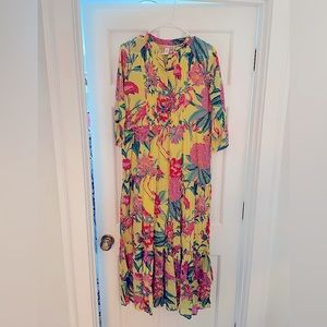 NWOT Banjanan Yellow Floral Dress (never worn extra buttons still attached)